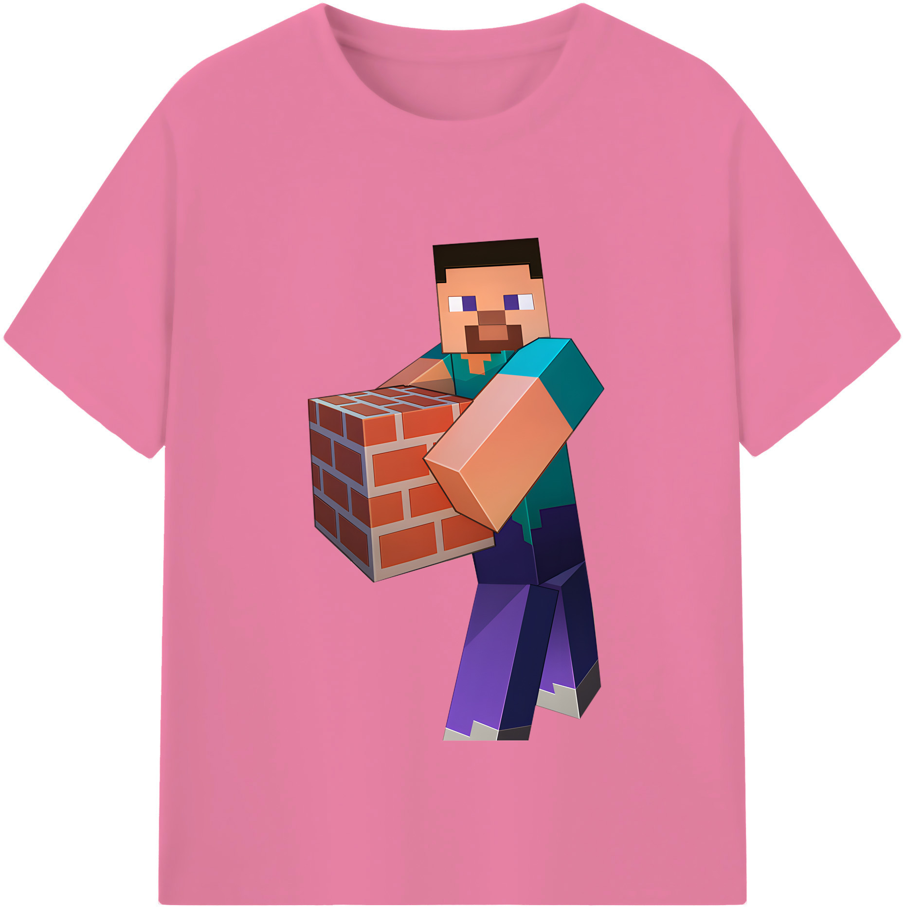 （画像用） マインクラフト ブロックの世界 Minecraft MC Block world 綿100％半袖Tシャツ（フロントプリント）